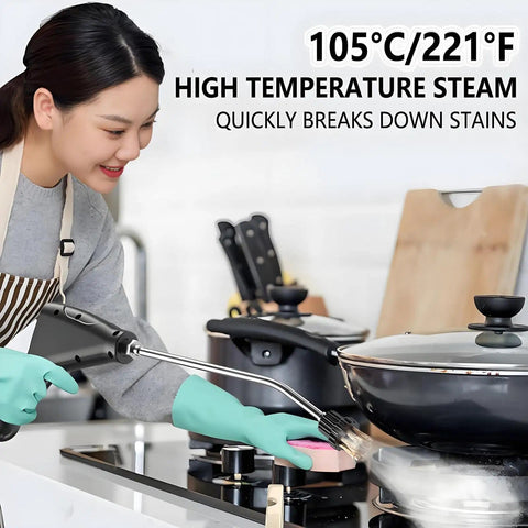 Person using 2500W Handheld High Temperature Pressurized Steam Cleaner with 4.5 Bar High Pressure Steam on kitchen stove