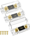 Heavy Duty 150 Amp ANL Fuse Holder Kit With 150A ANL Fuse Clear View Fuse Block 0 2 4 Gauge For Car Audio System 3 Pack and screws.