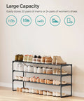 3 Tier Metal Shoe Rack Organizer For Entryway Space Saving Stackable And Flexible Use Upright Or Upside Down Fits 20 To 24 Pairs Large 11.8 Inches By 46.1 Inches By 21.7 Inches Black with shoes