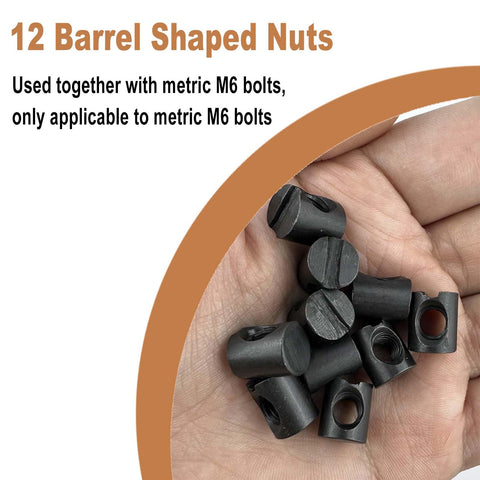 Heavy Duty M6 Barrel Nuts Hardware Kit With 10 By 11mm Dowels Slotted Nuts And Horizontal Holes Black Finish 12 Pcs Built To Last