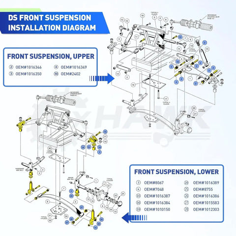 DS Front Suspension Installation Diagram for Big Time Polyurethane Front End Repair Bushing Kit For Club Car Ds Golf Cart 1993 Up Gas Electric