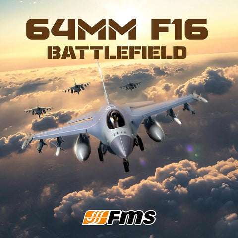 RC Jet Fighter F16 Fighting Falcon 64mm EDF Airplane flying with sunset clouds, battlefield gray, for grownups, PNP kit