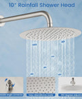 Do It All Three Function Shower System With Tub Spout And Ten Inch Round Rainfall Shower Head Handheld Spray Includes Rough In Valve