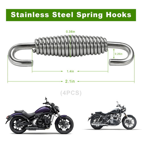 4-pack stainless steel motorcycle exhaust muffler springs with hooks, 52.7mm length, universal fit.