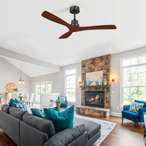 52-Inch Wood Blade Ceiling Fan With No Light Reversible DC Motor Modern Farmhouse Style In Living Room