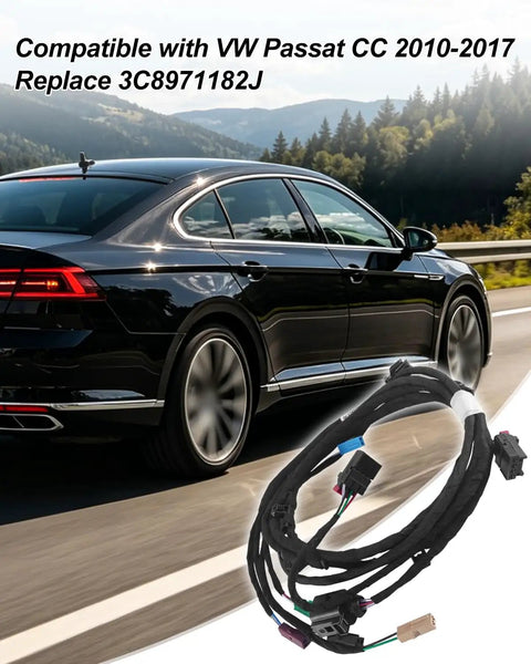 Left Rear Trunk Lid Wiring Harness For Vw Passat Cc 2010 To 2017 Oem Replacement 3C8971182J with connectors beside a moving car.
