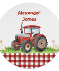 Farm Tractor Round Rugs For Bedroom And Living Room Soft Flannel Circle Carpet Machine Washable And Non Slip Backing Red Checkered Design Cozy Nursery And Dorm Decor 80CM