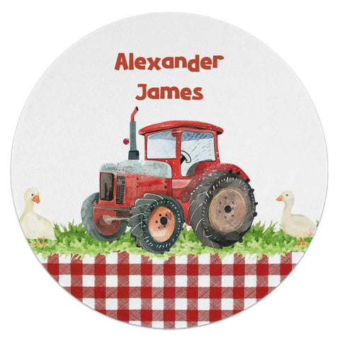 Farm Tractor Round Rugs For Bedroom And Living Room Soft Flannel Circle Carpet Machine Washable And Non Slip Backing Red Checkered Design Cozy Nursery And Dorm Decor 80CM