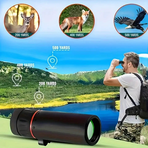 Pocket Sized Handheld Monocular Telescope 8x21mm With BAK4 Prism For Bird Watching Fishing Travel And Scenic Views Ideal For Outdoors Grab And Go Explorations shown with user viewing landscape