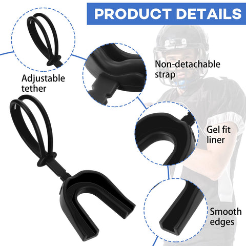 10 Pack Strapped Mouth Guards With Strap No Boiling Mouthguard For Adults And Youth Football Boxing Basketball Lacrosse Black Durable Mouthpiece Protector