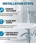 Installation steps for Pro Grade Stainless Steel Set Screw Kit For Kitchen Faucets And One Handle Lavatory with hex wrench