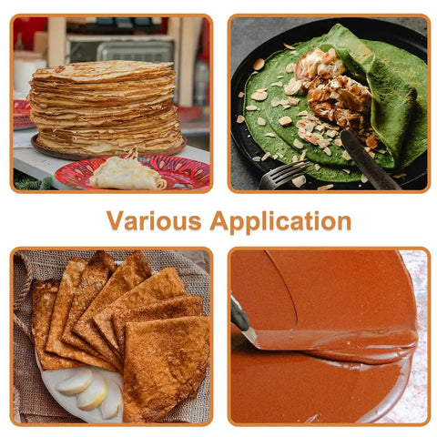 Various pancakes and crepes applications using Must Have Pro Grade Crepe Spreader and Spatula Kit Set 12 Inch Curved Offset Spatula 7 Inch And 5 Inch T Shaped Batter Spreaders Stainless Steel Pancake Tool Crepe Turner Sticks Fits Any Crepe Pan Pack Of 3