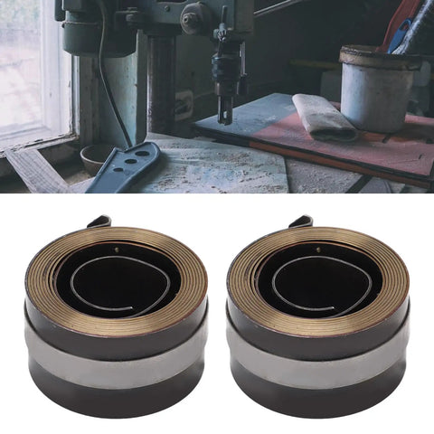 Drill Press Return Spring Quill Coil for Bench Drills Replacement Part, visible chrome-plated coil fitting bench drills horizontally.