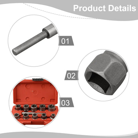 Beefy Half Inch Bolt Extractor Socket Set For Stripped Bolts 11 Piece Nut Remover Tool Kit CR MO Steel Auto Marine Machinery