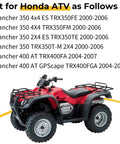 Fit for Honda Rancher 350 400 ATV models with detailed specifications and compatibility list for 2000-2007.