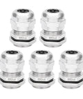 Five Pack PG9 Metal Waterproof Cable Glands For 4 To 8mm Diameter With Nickel Plated Copper Rubber Seal And Hex Nut M7x1 Rugged Industrial Grade Cable Gland Connector Built To Last