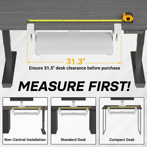Under Desk Keyboard Tray With Smooth Pull Out Track, Ergonomic Mouse Platform For Office Space Hack, showing measurement for clearance.