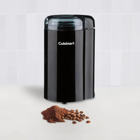 One Touch Control Coffee Grinder With Stainless Steel Blades And Bowl 2.5 Oz 70 G Capacity next to ground coffee and beans