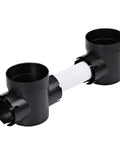 Spee-D Round Catch Basin Drain With One Outlet, black plastic connectors visible, suitable for connecting 3 and 4 inch pipes.