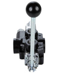 Front view of 18 GPM Hydraulic Log Splitter Valve With Auto Return Detent And Relief Control Lever, 3000 PSI, Beefy Heavy Duty Metal Build For Rugged Wood Splitting Tasks