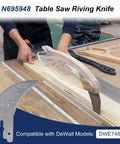 Top Tier Table Saw Riving Knife Kickback Shield Compatible With Dewalt Dwe7485 on table, showing precision ground steel blade.