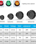 Pro Grade Twelve Volt LED Traffic Light Wall Lamp Features Sun Visor And Rock Solid Three Color Switching Design Perfect For Garage Or Loading Dock Bringing Hella Smooth Street Vibes, showing sizes and specifications.