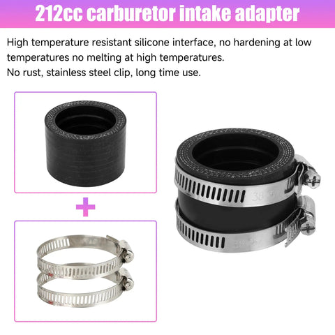 Rubber intake adapter and stainless steel clips for 212cc carburetor in intake manifold inlet pipe kit for PWK 24mm 28mm carbs.