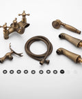 Antique Vintage Brass 6 Inch Centers Two Handle Clawfoot Bathtub Faucet Set With Deck Mounted Shower Combo Hand Shower Included