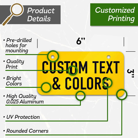 Custom Mini License Plate 3X6 Inch Metal For Bikes ATV Kids Cars Kids Bike Golf Carts Wagons And Key Rings 40 Colors 20 Fonts