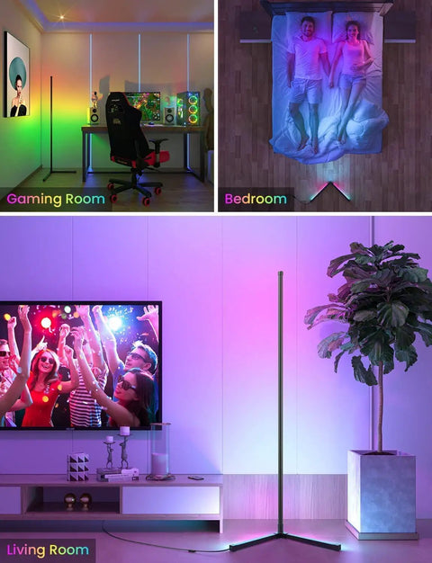 2 Pack RGB Corner Floor Lamp Set For Living Room, lit dream color changing LED mood lighting in gaming room, bedroom, living room