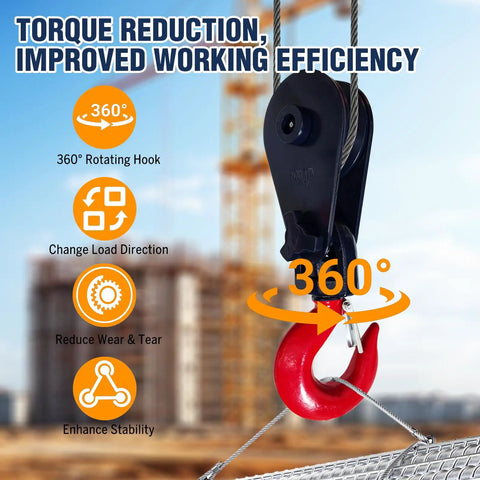 Heavy Duty Beefed Up 2 Ton Snatch Block With Hook For Three Eighth Inch Wire Rope 3 Inch Sheave 4400 Lbs Working Load Snatch Block Pulley For Car Hauler Rollback Wrecker Tow Truck Winch Accessories Two Pack, 360° rotating hook