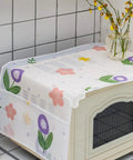 Microwave with floral cover and 20 Pack PVC Corner Protector for furniture edges kid safe baby proofing easy install
