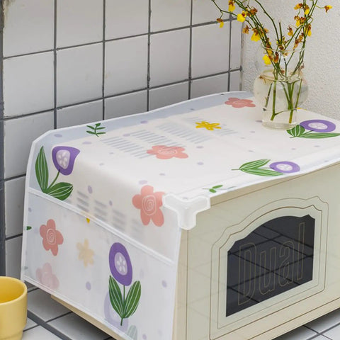 Microwave with floral cover and 20 Pack PVC Corner Protector for furniture edges kid safe baby proofing easy install