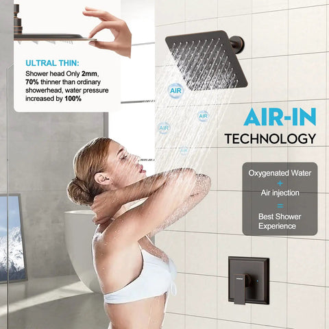 Shower Faucet Set With 8 Inch Rainfall Showerhead And Trim Kit Oil Rubbed Bronze Finish Includes 3 Way Valve For Full Control