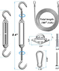 84 Piece Sun Shade Sail Hardware Kit With Cable And Wire Rope For Rectangle Square Triangle Shade Sail Installation Stainless 304 Grade Rust Resistant For Garden Outdoor DIY Railing showing various components