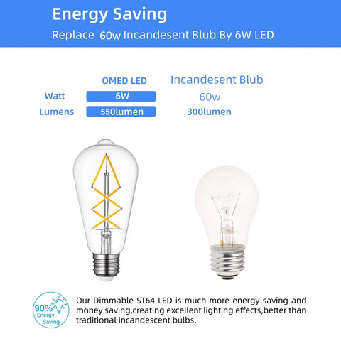 Dimmable E26 LED Edison Bulb 60W Equivalent Clear Glass 2700K Soft White comparison with incandescent bulb