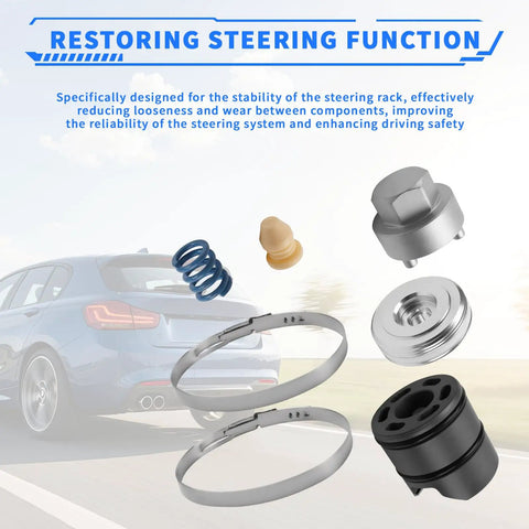Beefed Up Steering Rack Repair Kit For BMW 1 Series Through 4 Series And X Line F20 F21 F25 F30 F31 F32 F33 F36 F48 Direct Fit OEM Replacement With 32 10 6 891 974 And 860702001 components displayed.