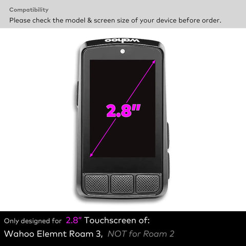 Compatibility illustration for Anti Glare Tempered Glass Screen Protector for Wahoo Elemnt Roam V3 2.8 Inch Touchscreen