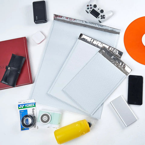White Bubble Padded Poly Mailer Bags 9.5 X 13.5 Inches Self Seal Opaque Envelopes with assorted items