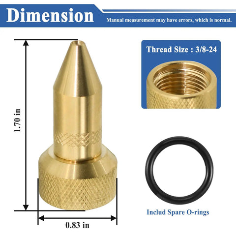 2 Pack Brass Lawn Sprayer Adjustable Nozzle Kit 181331 dimensions with 3/8-24 thread size and spare O-rings included