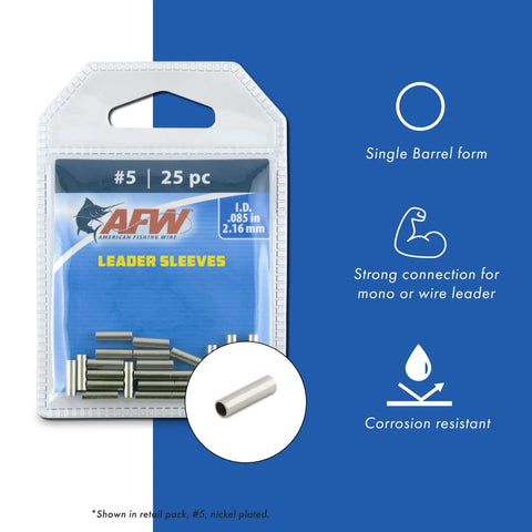 Retail pack of leader sleeves with text on use and benefits, not showing Pro Grade Copper Crimp Sleeves For Fishing Line Single Barrel