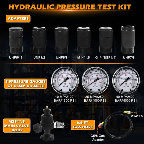 Pro Grade Hydraulic Accumulator Charging Kit With Nitrogen Pressure Gauges In Aluminum Case Includes Three Gauges 1500, 4000, 6000 PSI And Seven Couplings For UNF BSP CGA And M Adapters Ideal For Quick Hydraulic Nitrogen Testing