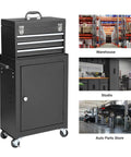 Rolling Garage Tool Organizer With Detachable 3 Drawer Chest Large Cabinet And Adjustable Shelf On Wheels In Black Powder Coated Steel