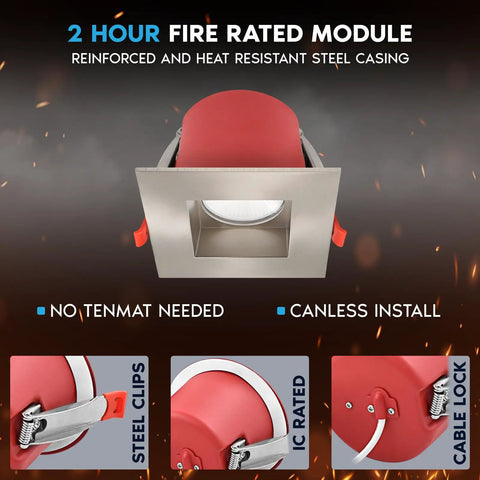 2 Hour Fire Rated Module with reinforced steel casing design for Six Pack 4-Inch Square Led Recessed Ceiling Lights.
