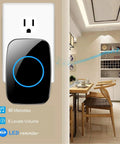 Wireless Door Chime Kit With Sensor And Receiver, Plug And Play Entry Alarm, No Wiring Required, Easy Adhesive Door Sensor Install, Long Range Up To 1000 Feet, Pre-Paired Right Out Of The Box. Black plug-in receiver with LED ring for home entry