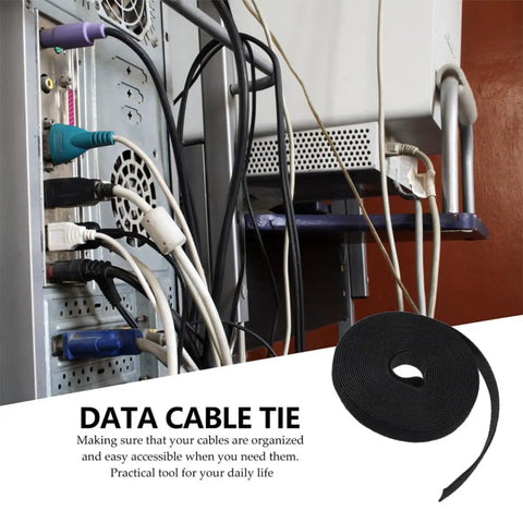 Heavy Duty Black Cable Management Straps Reusable Hook And Loop Cable Ties Self Adhesive Wire Organizers on computer, organizing cables.