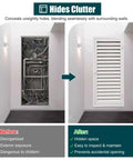 Solid Louvered Vent Access Panel Aluminum Recessed Magnetic Hatch For Drywall Attic Walls With Heavy Duty Inspection Door shown before and after installation.