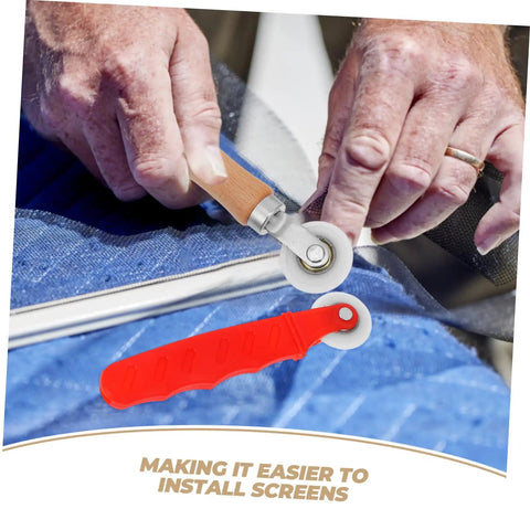 Person using Window Screen Repair Tool Kit Spline Roller Set For Quick And Precise Screen Fixes, DIY Replacement Kit on screen fabric