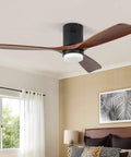 52 Inch Wood Ceiling Fan With Lights And Remote Control, 3 Walnut Blades, 6 Speeds, Installed in Bedroom, Farmhouse Style