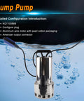 Heavy Duty Submersible Sump Pump With Stainless Steel Build 4000 GPH High Flow shown submerged with hose and wire